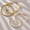 Heart Link and Geometric Bangle Collection in Three Metal Tones view 3