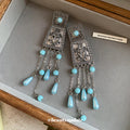 Antique Silver Blue Bead Long Tassel Earrings Statement Jewelry view 4