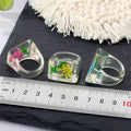 Clear Pressed Flower Geometric Resin Band Rings in Three Colors view 2