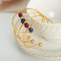 Gold Open Cuff Bangle Ball Ends Sliding Stone Drop view 2