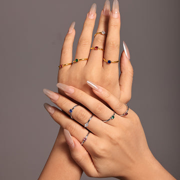 Open Adjustable Thin Band Ring Single Prong Zircon Stone Colors