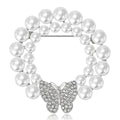 Pearl Wreath Brooch with Crystal Butterfly in Two Tones view 2