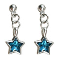 Silver Mini Blue Crystal Five Point Star Drop Earrings view 5