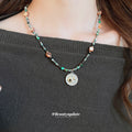 Green and Brown Beaded Celestial Medallion Necklace view 3