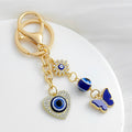 Blue Evil Eye Rhinestone Heart Gold Tone Charm Keychain view 4