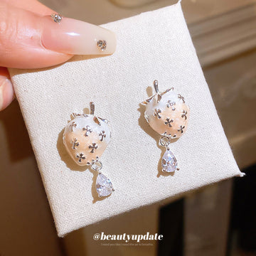 Ivory Strawberry Drop Earrings with Silver Floral Details