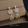 Gold Tone Multicolor Dreamcatcher Star Tassel Stud Earrings view 6