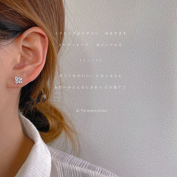 Silver Mini Four Leaf Clover Clear CZ Stud Earrings