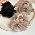 Taupe Double Rose Sheer Hair Claw With Pearl Like Beads view 2
