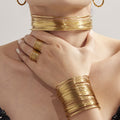 Multi-Strand Wire Open Choker Cuff Ring Gold Silver Stainless view 1