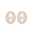 Oval Shell Pearl Zircon Halo Studs And Pave Ear Cuffs view 5