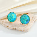 Gold Tone Round Faceted Druzy Resin Stud Earrings in Four Colors view 6