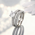 Round Solitaire Two-Ring Set With Pave Bands In Silver Tone view 5