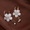 White Translucent Flower Gold Tone Hoop Dangle Earrings view 3