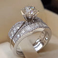 Round Solitaire And Baguette Band Two-Ring Set In Silver Tone view 1