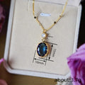 Teal Oval Halo Pendant Necklace With Round Clear Accent view 4