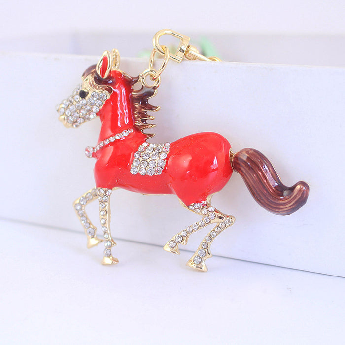 Red Horse Keychain, Cute Zodiac Pony Zinc Alloy Charm for Car Keys