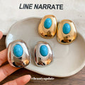Blue Oval Resin Stud Earrings in Gold and Silver Tones view 1