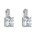 Silver Square Clear Zircon Pave Huggie Hoop Earrings view 5