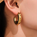 Gold Hollow C-Shape Geometric Stud Hoop Earrings Set view 4