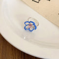 Enamel Flower Open Ring Pink Crystal Silver Tone Yellow view 4