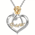 Rose Heart Sister Pendant Necklace in Two Tone Styles view 2