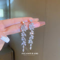 Silver Tone Crystal Leaf Cascade Drop Earrings Jewelry view 4
