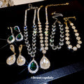Silver Tone Green Teardrop Crystal Necklace And Earring Set view 1