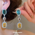 Green and Yellow Crystal Drop Stud Earrings in Two Tones view 3