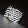 Silver Tone Crossed Multi-Band Clear CZ Pave Wide Ring view 2