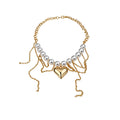 Gold and Silver Tone Oversized Heart Link Pearl Necklaces view 5