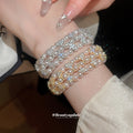 Gold Silver Multi Row Pearl Crystal Flower Open Cuffs view 4