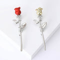 Long Stem Rose Brooch with Polished Metal and Decorative Accents view 1
