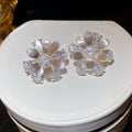 Clear Iridescent Floral Crystal Stud Earrings with Crystal Accents view 6