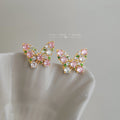 Gold Tone Pink Green And Clear Stone Butterfly Stud Earrings view 1