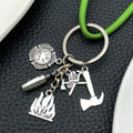 Antique Silver Firefighter Tools and Flame Metal Keychain view 2
