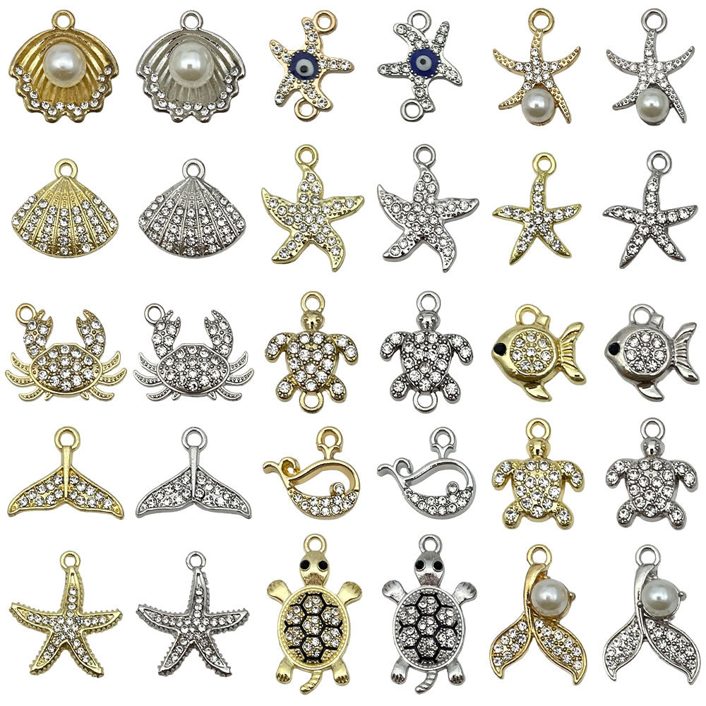 Rhinestone Zinc Alloy Seahorse Turtle Starfish Charm Pendant for DIY Bracelet Necklace