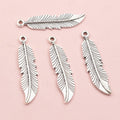 Long Textured Feather Charms in Antique Silver Finish view 2