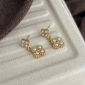 Double Pearl Cluster Drop Earrings with Gold Tone Settings view 2