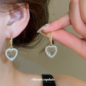 Gold Heart Crystal Drop Earrings Fashion Jewelry Accessories