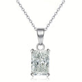 White Gold Tone Radiant Cut Clear Crystal Pendant Necklace view 1