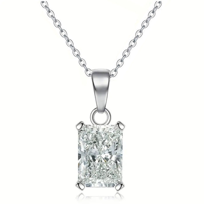 White Gold Tone Radiant Cut Clear Crystal Pendant Necklace