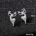 Silver Tone Deer Stud Earrings with Clear Stones Polished Metal Jewelry view 5