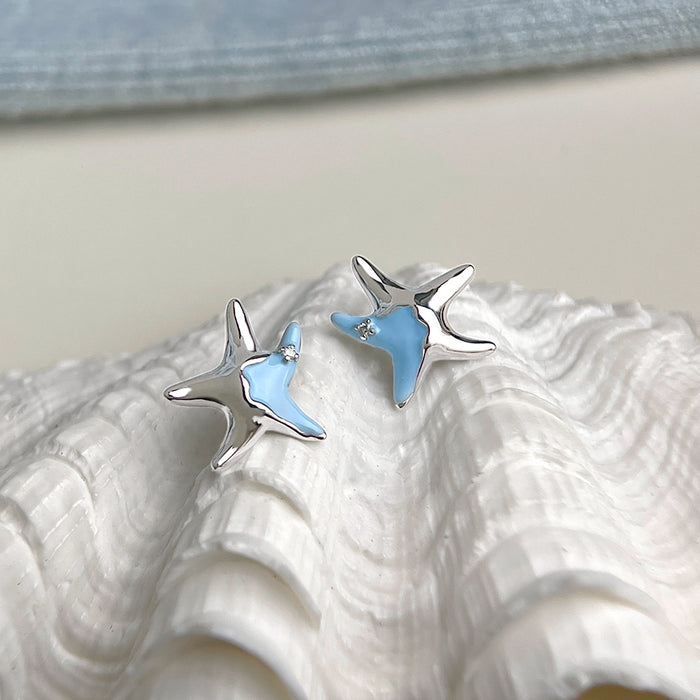 Silver Tone Aqua Starfish Earrings In Clip And Stud Styles
