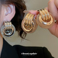 Sculptural Triple Loop Stud Earrings with Distinctive Textured Details view 1
