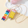 Beaded Yellow Pencil And Teacher Word Charm Pendant Necklace view 3