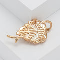Gold Shell Leaf Brooch with Pink Rhinestone Ladybug view 3