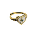 Gold Open Heart Ring With Shell Inlay And Green Stone Star view 5