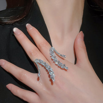 Silver Rhinestone Irregular Open Wrap Ring Marquise Cascade