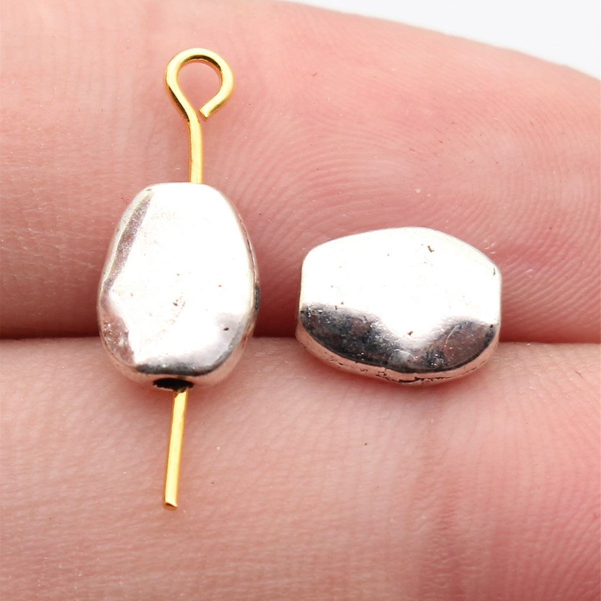 9.7x7.7x3.8mm 1g Antique Silver Tone Zinc Alloy Hammered Irregular Loose Metal Beads for DIY Jewelry